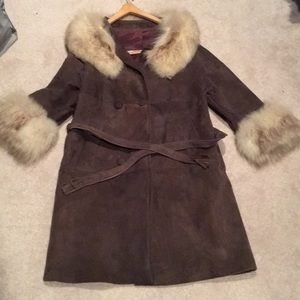Ladies Charcoal Gray Suede coat with fur trim